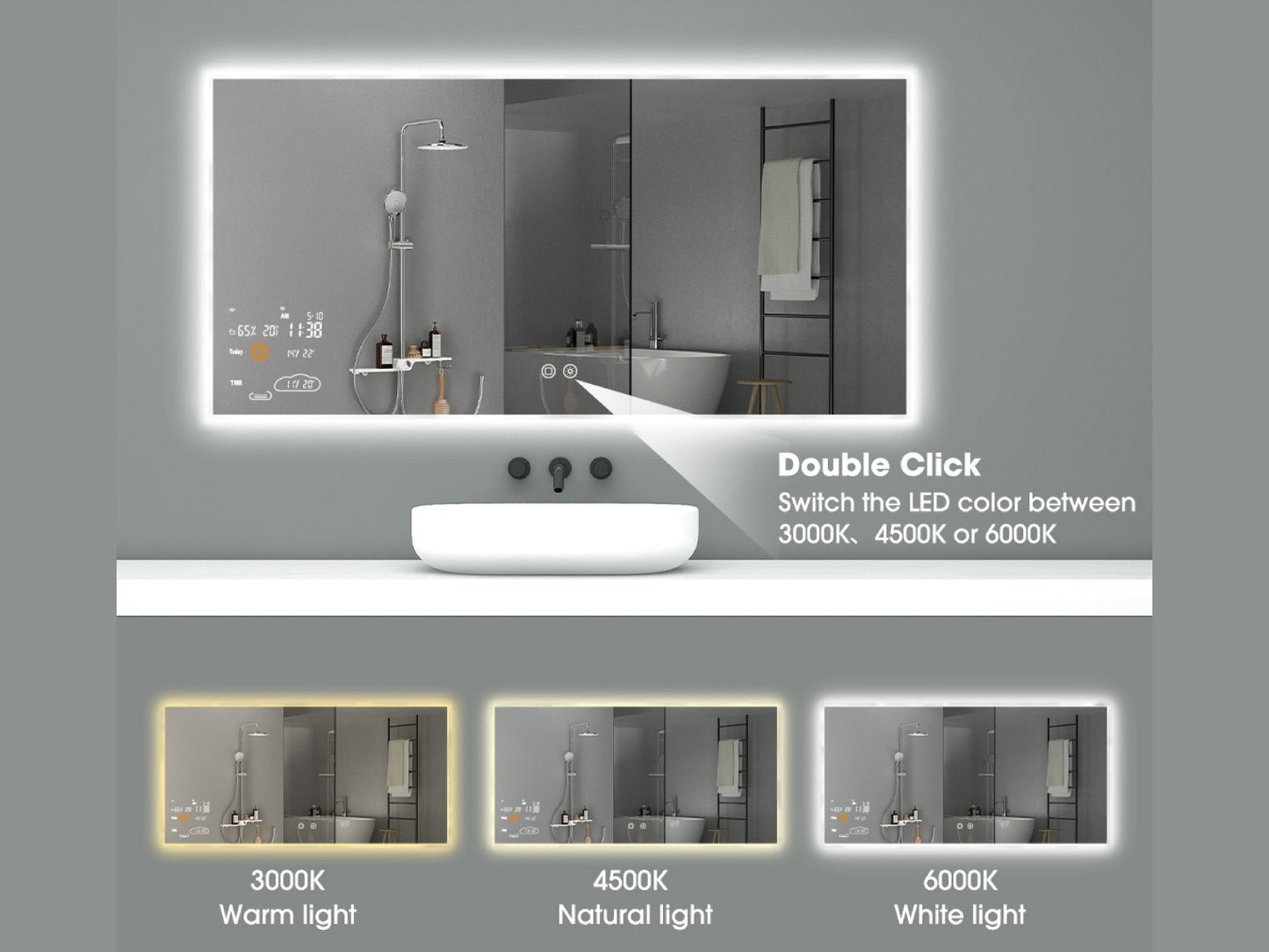 Chytré infrazrcadlo SMART MIRROR 200W | Výhřevnost 3.6 m2 | 60x60 cm | WiFi termostat | Dálkové ovládání | LED světlo