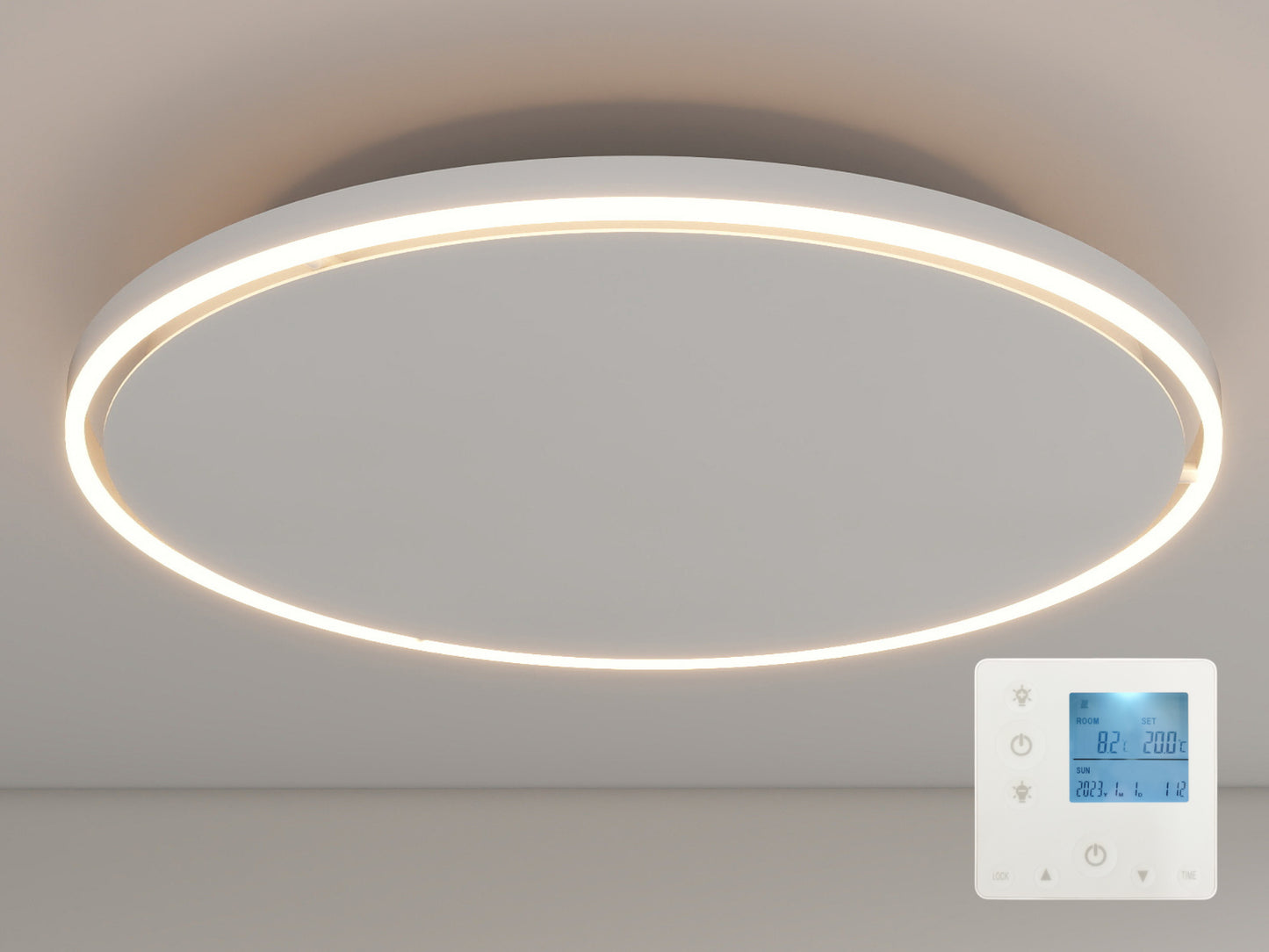 Stropní infrapanel CEILING LED DESIGN 750W | Výhřevnost 13.6 m2 | Průměr 60 cm | LED světlo | Bezdrátový termostat
