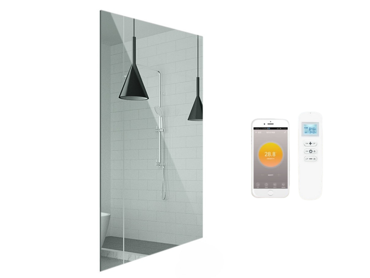 Zrcadlový infrapanel s LED osvětlením MIRROR 580W | Výhřevnost 10,5 m2 | 100x60 cm | WiFi termostat | Dálkový ovladač | Zrcadlo na šířku
