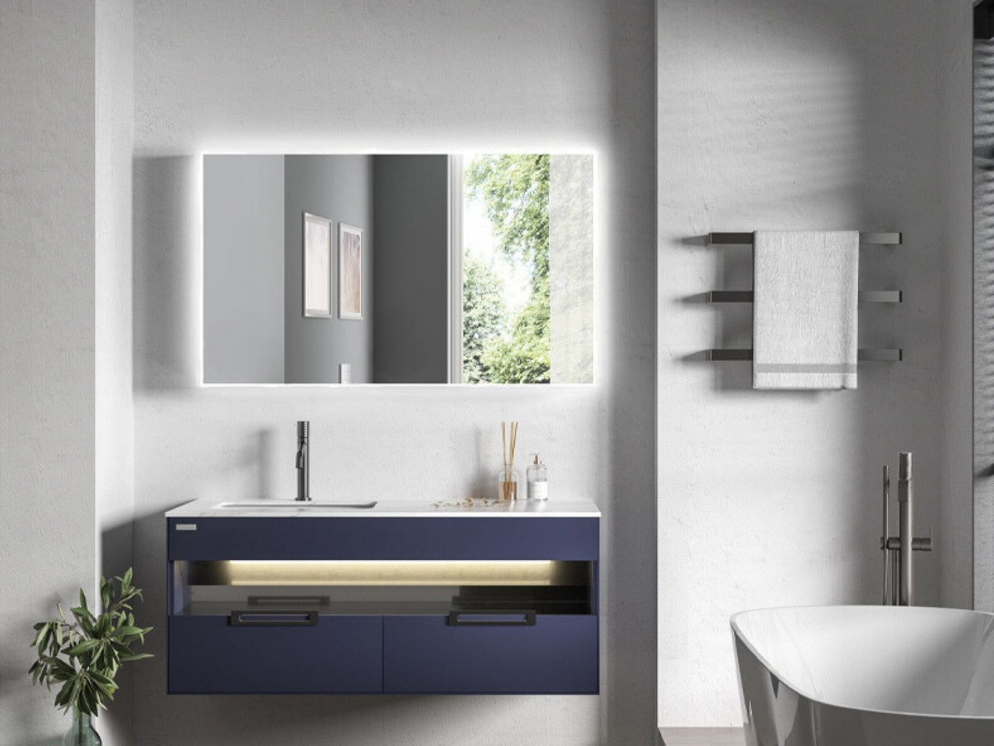 Zrcadlový infrapanel s LED osvětlením MIRROR 320W | Výhřevnost 6 m2 | 60x60 cm | WiFi termostat | Dálkový ovladač | Zrcadlo na šířku