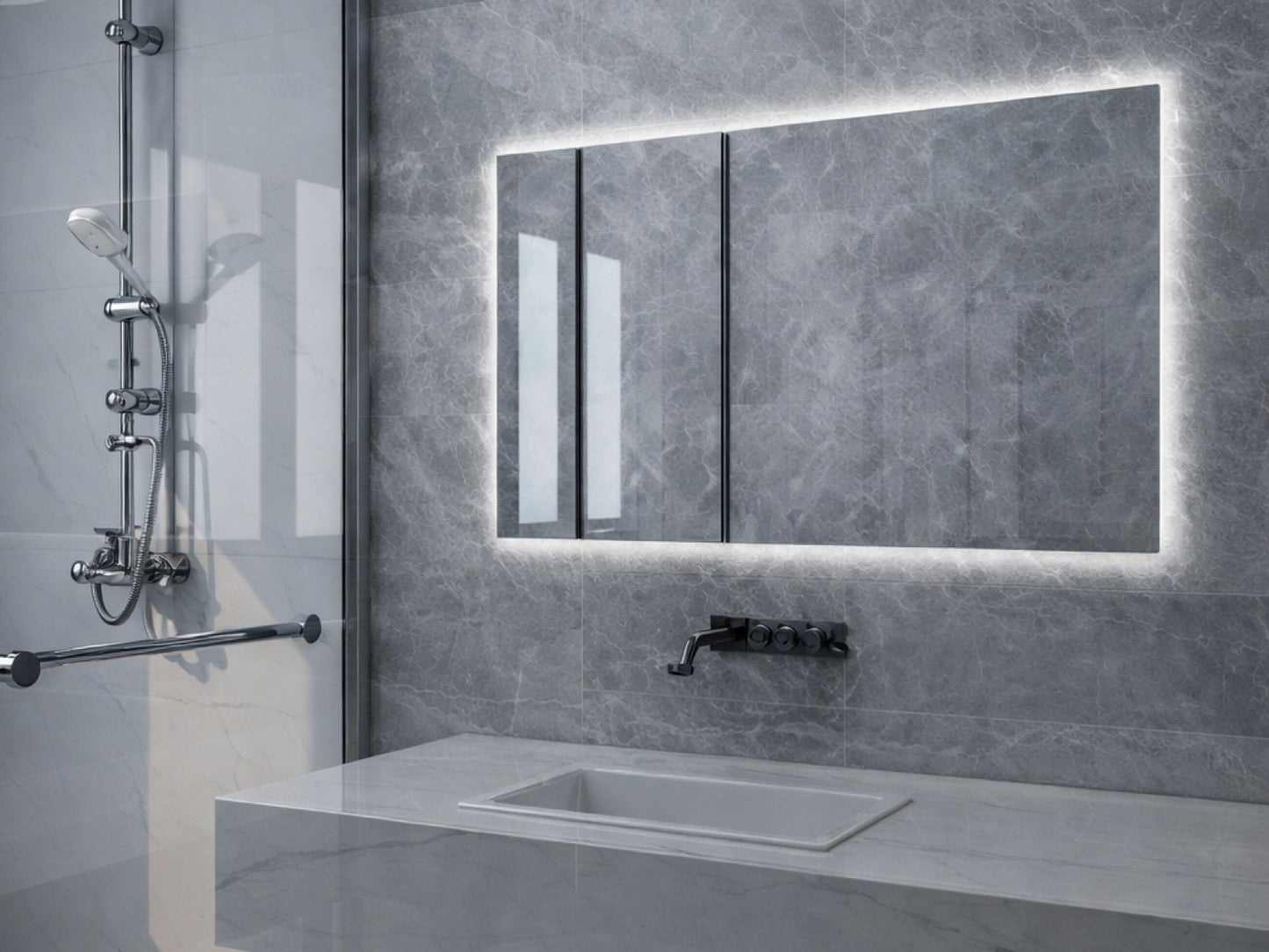 Zrcadlový infrapanel s LED osvětlením MIRROR 700W | Výhřevnost 12,5 m2 | 120x60 cm | WiFi termostat | Dálkový ovladač | Zrcadlo na šířku