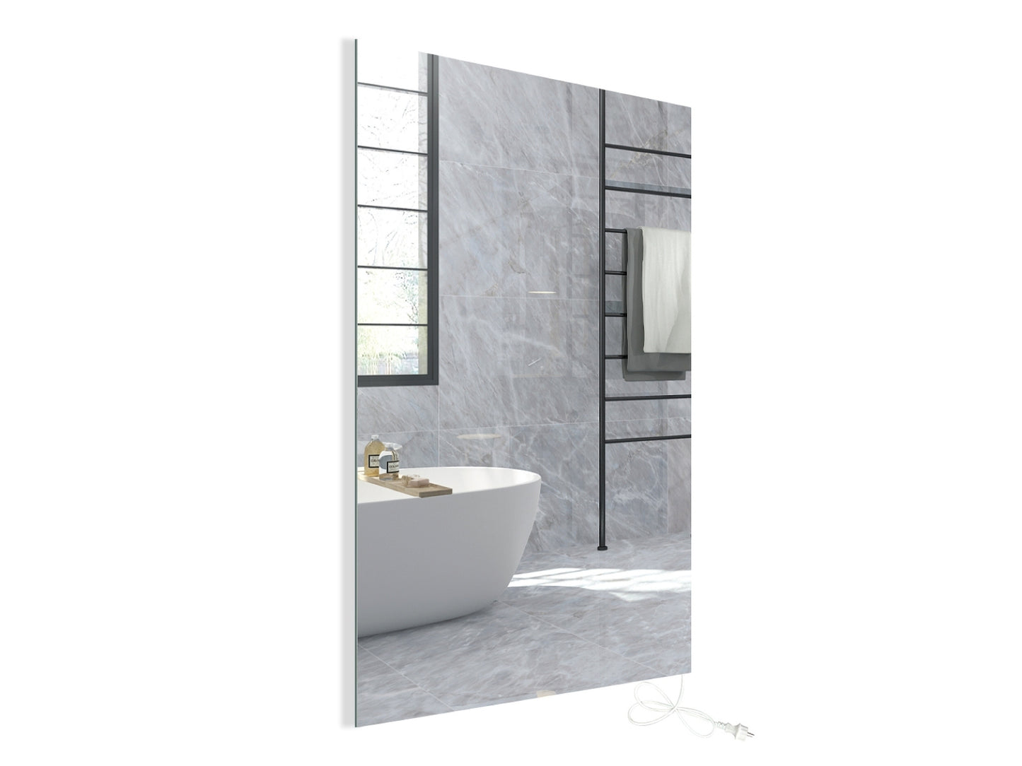 Zrcadlový infrapanel s LED osvětlením MIRROR 450W | Výhřevnost 8 m2 | 80x60 cm | WiFi termostat | Dálkový ovladač | Zrcadlo na šířku