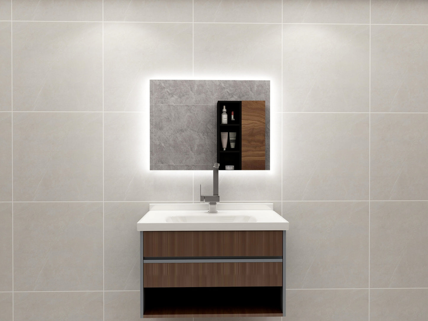 Zrcadlový infrapanel s LED osvětlením MIRROR 450W | Výhřevnost 8 m2 | 80x60 cm | WiFi termostat | Dálkový ovladač | Zrcadlo na šířku