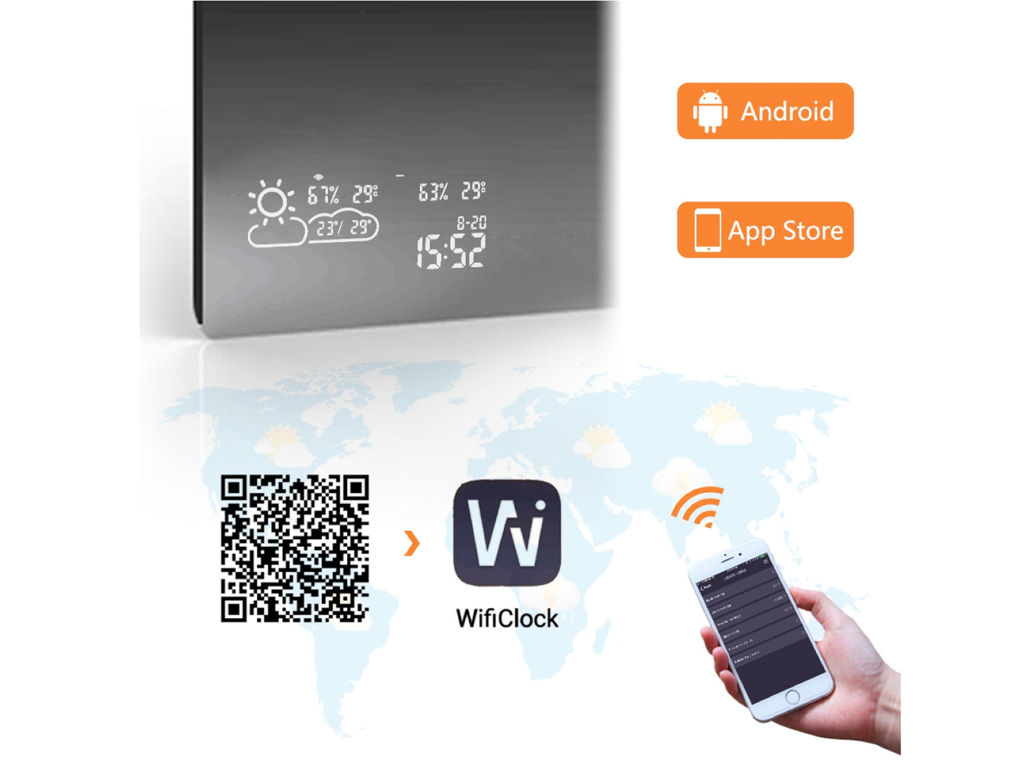 Chytré infrazrcadlo SMART MIRROR 200W | Výhřevnost 3.6 m2 | 60x60 cm | WiFi termostat | Dálkové ovládání | LED světlo