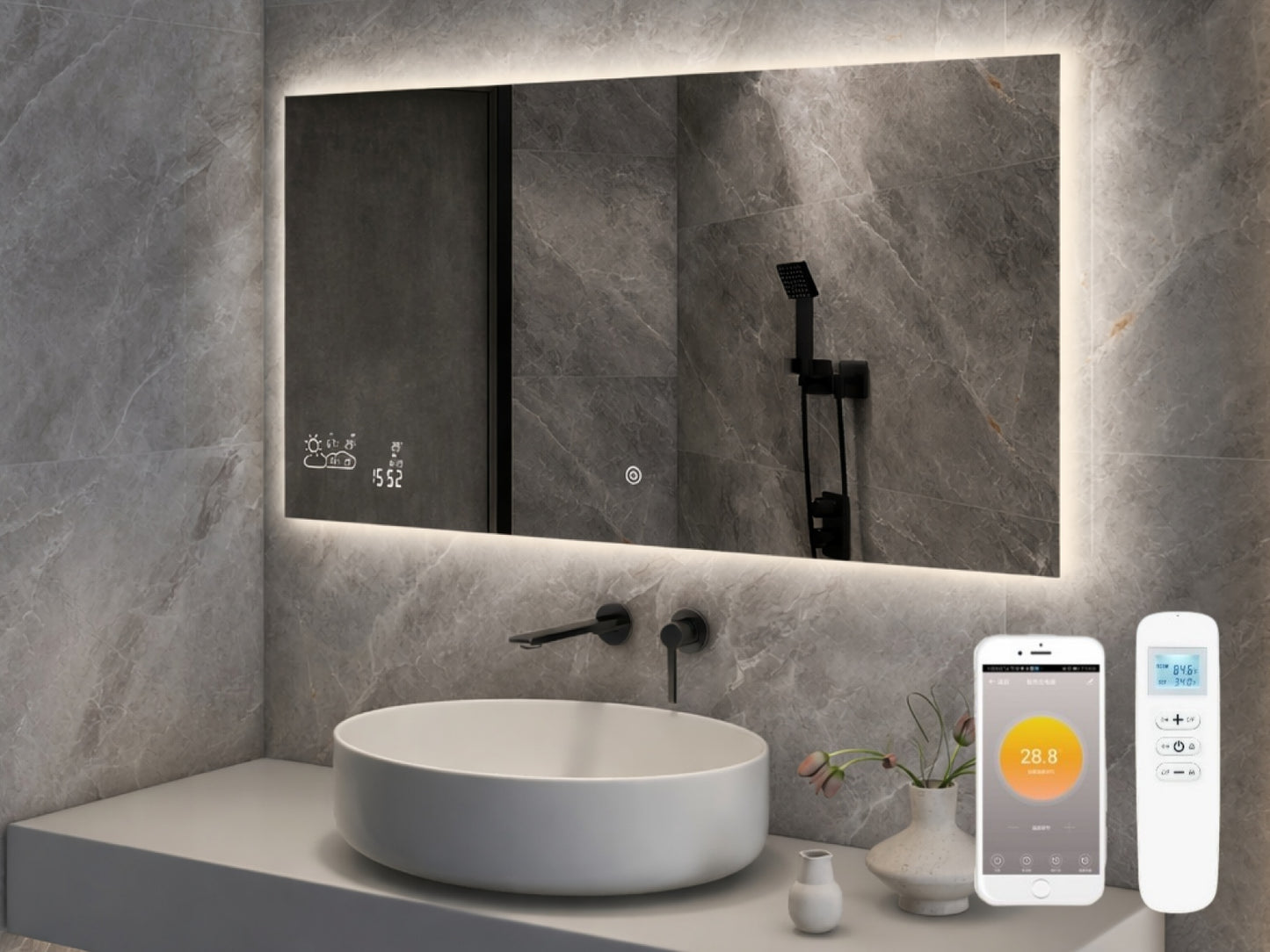 Chytré infrazrcadlo SMART MIRROR 200W | Výhřevnost 3.6 m2 | 60x60 cm | WiFi termostat | Dálkové ovládání | LED světlo