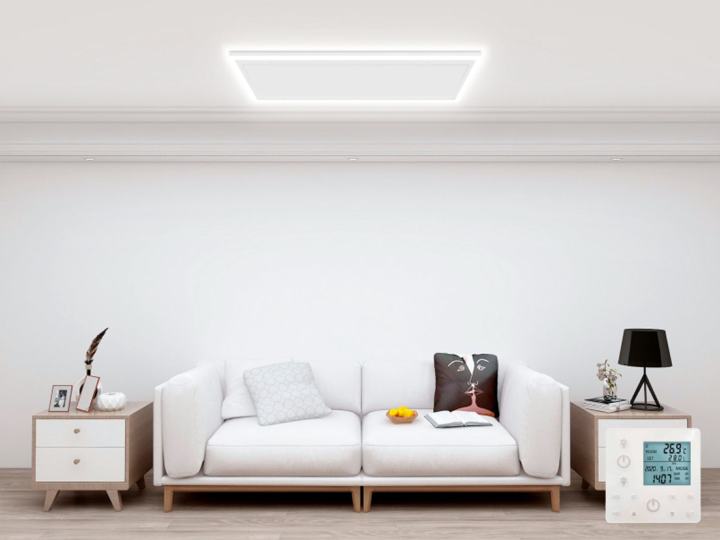 Stropní Infrapanel CEILING LED 800W | WiFi | Výhřevnost 14.5 m2 | 128x63 cm | LED světlo | Bezdrátový WiFi termostat